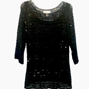 S M Collection Beaded and Sequined Sweater in Black Women’s XL